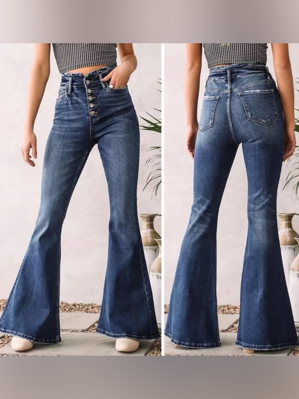 Bridge By Gly High Rise Super Flare Button Fly Denim Jeans in Dark Wash size 25 - Picture 2 of 15